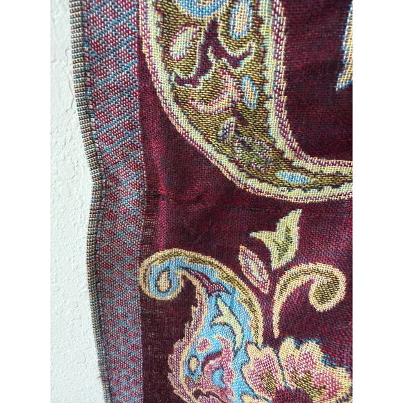 Red Gold Reversible Silk Blend Pashmina Scarf Shawl 67x27” Paisley Mixed Media - Picture 8 of 8